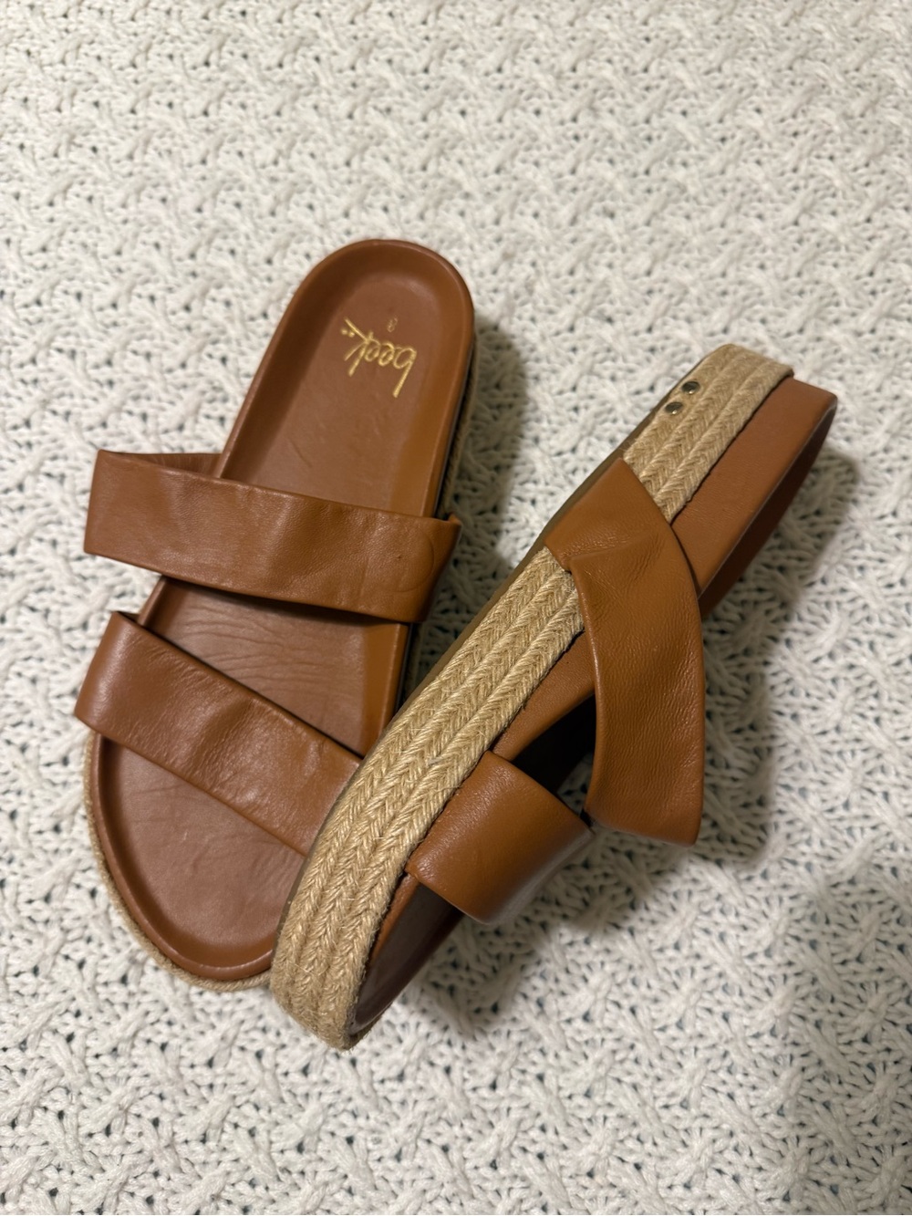 beek Women's Double Strap Slide Sandals in Cognac Brown size 8 - Picture 5 of 11